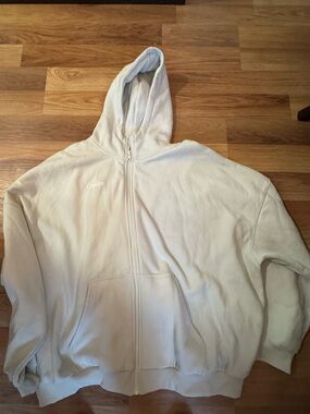 Aloe colored Full-Zip Hooded oversized Sweatshirt with Subtle Chest Logo